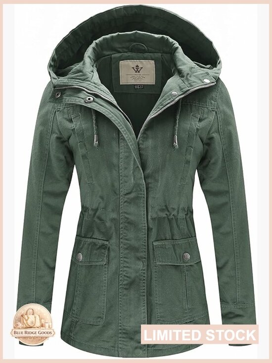 Jackets & Blazers - Women's Cotton Military Jacket Lightweight Anorak Coat with Hood Utility Pockets